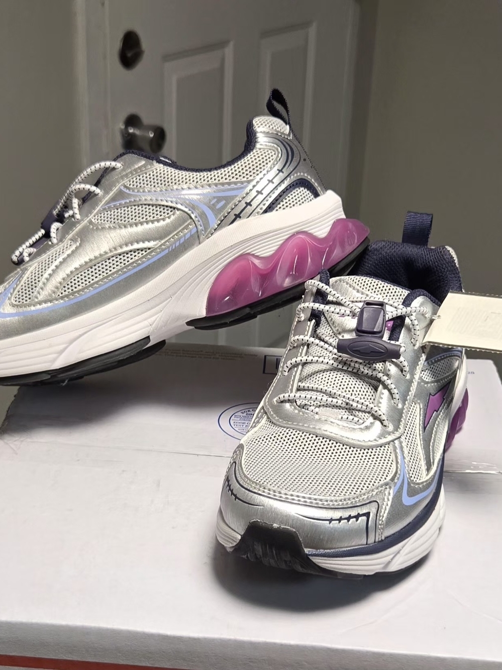 Avia Silver Athletic Sneakers with Pink Accents